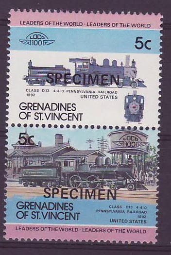 Grenadines of St Vincent 5c Train Class D13 Pennsylvania Railroad 1892 ** Luxe Surcharge SPECIMEN